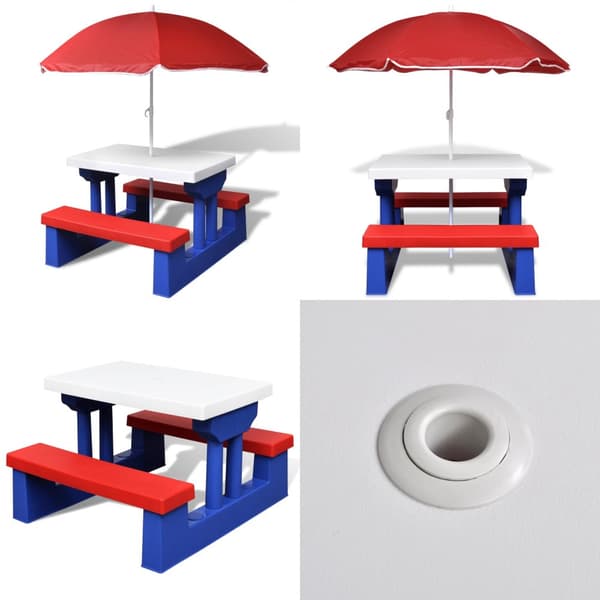 Bord- og bænkesæt til børn med parasol flerfarvet - Picnicbord Til Børn - Picnicborde Til Børn - Home & Living