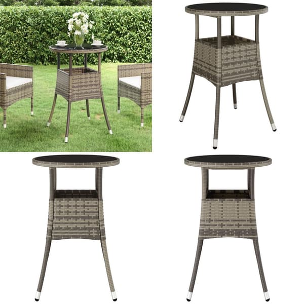 Havebord Ø60x75 cm hærdet glas og polyrattan grå - Havebord - Haveborde - Home & Living