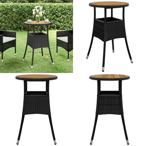 Havebord Ø60x75 cm akacietræ og polyrattan sort - Havebord - Haveborde - Home & Living