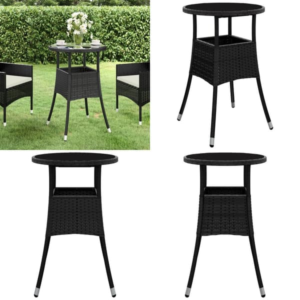 Havebord Ø60x75 cm hærdet glas og polyrattan sort - Havebord - Haveborde - Home & Living