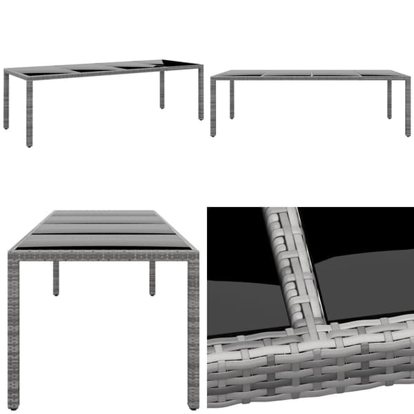 Havebord 250x100x75 cm hærdet glas og polyrattan grå - Havebord - Haveborde - Home & Living