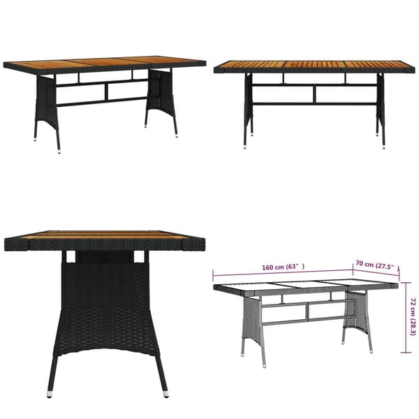 Puutarhapöytä musta 160x70x72 cm polyrottinki ja akaasiapuu - Puutarhapöytä - Puutarhapöydät - Home & Living