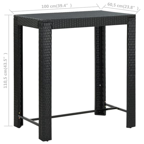 Puutarhan baaripöytä musta 100x60,5x110,5 cm polyrottinki - Baaripöytä - Baaripöydät - Home & Living