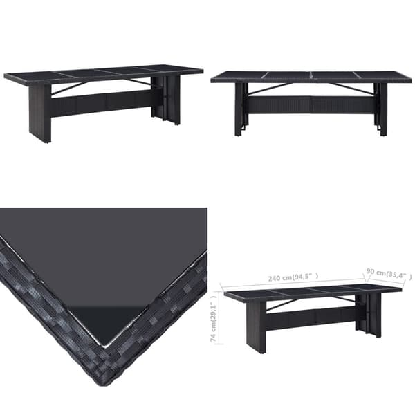 Trädgårdsbord svart 240x90x74 cm konstrotting och glas - Trädgårdsbord - Utomhusbord - Home & Living