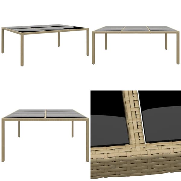 Utebord 200x150x75 cm härdat glas och konstrotting beige - Trädgårdsmatbord - Trädgårdsbord - Home & Living