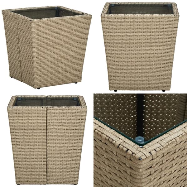 Tebord 41,5x41,5x44 cm polyrattan og hærdet glas beige - Tebord - Teborde - Home & Living