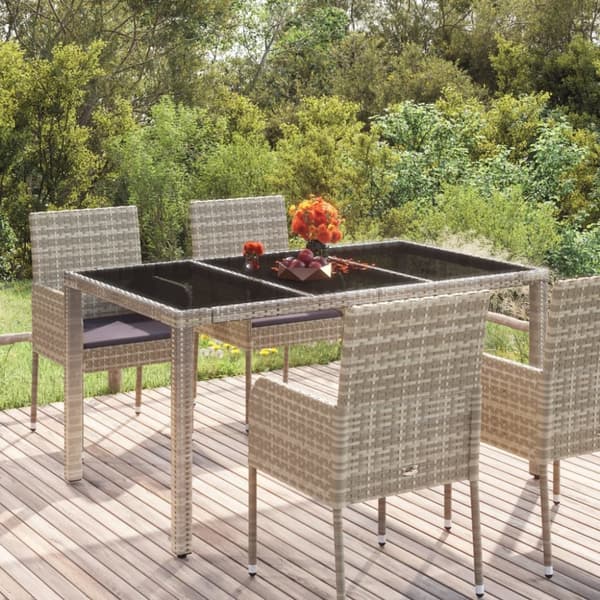 Havebord med glastop 150x90x75 cm polyrattan grå - Havebord Med Glastop - Haveborde Med Glastoppe - Home & Living