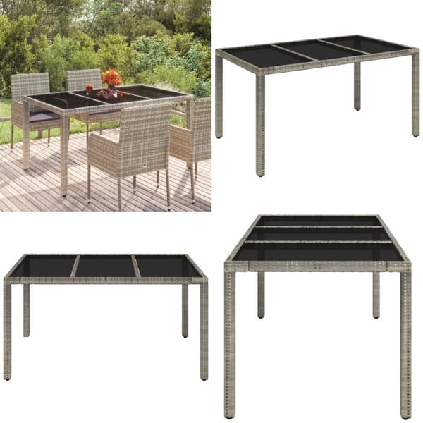 Havebord med glastop 150x90x75 cm polyrattan grå - Havebord Med Glastop - Haveborde Med Glastoppe - Home & Living