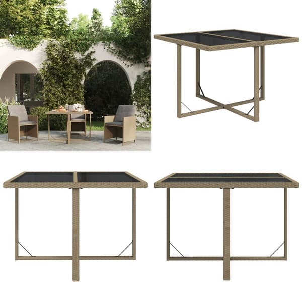 Havebord 109x107x74 cm polyrattan og glas beige - Havebord - Haveborde - Home & Living