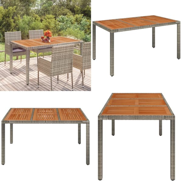 Puutarhapöytä puinen pöytälevy harmaa 150x90x75 cm polyrottinki - Puutarhakalusteet - Terassikalusteet - Home & Living
