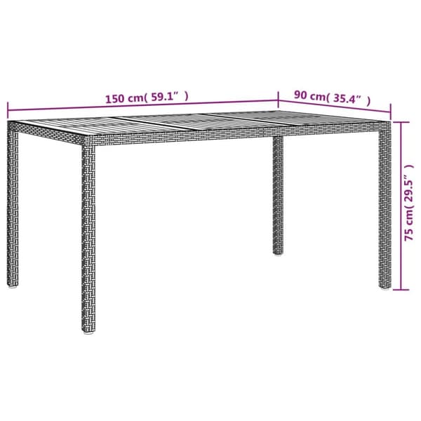 Havebord 150x90x75 cm polyrattan og akacietræ grå - Havebord - Haveborde - Home & Living