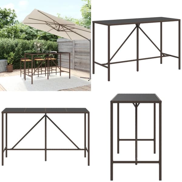 Barbord med glasplade 180x70x110 cm polyrattan brun - Barbord - Barborde - Home & Living