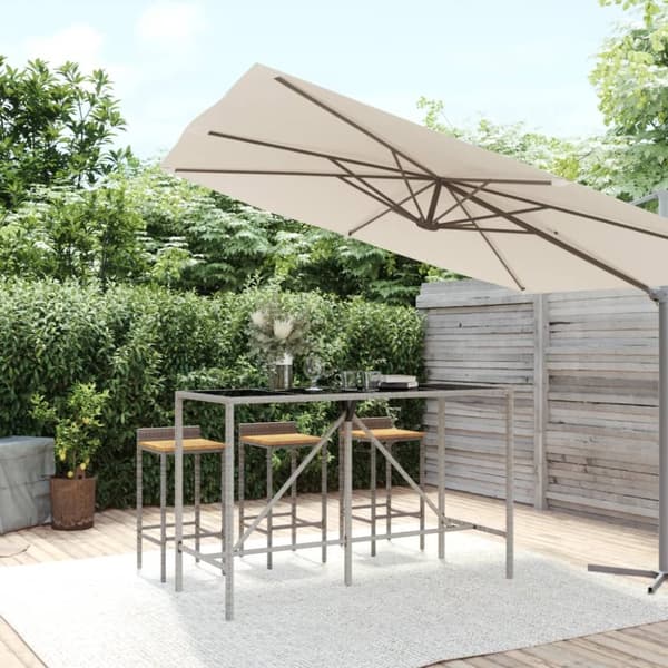 Barbord med glasplade 180x70x110 cm polyrattan grå - Barbord - Barborde - Home & Living
