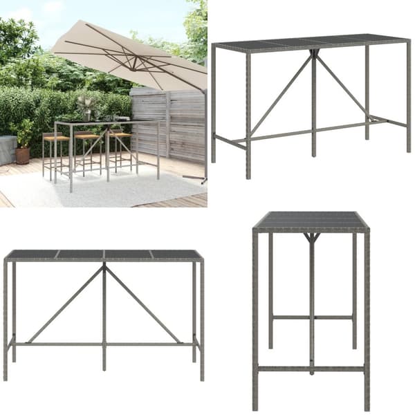 Barbord med glasplade 180x70x110 cm polyrattan grå - Barbord - Barborde - Home & Living