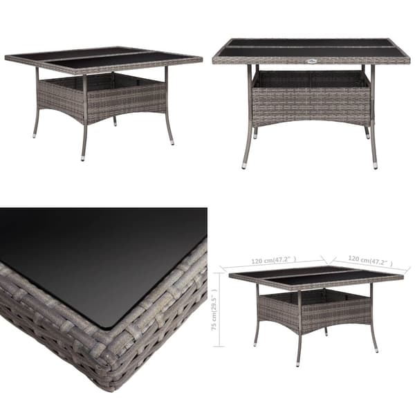 Udendørs spisebord polyrattan og glas grå - Spisebord - Spiseborde - Home & Living