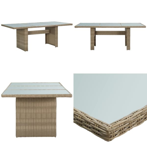 Havebord 200x100x74 cm glas og polyrattan brun - Udendørs Spisebord - Udendørs Spiseborde - Home & Living