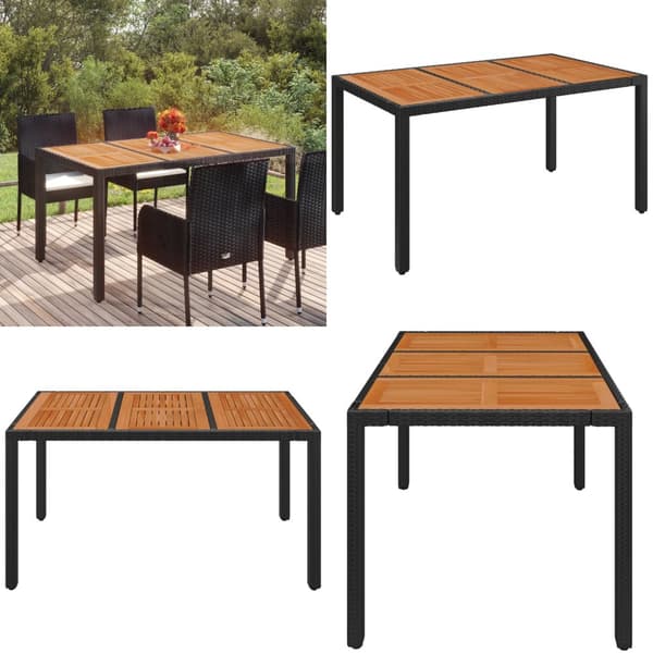 Havebord med træplade 150x90x75 cm polyrattan - Havebord Med Træplade - Haveborde Med Træplader - Home & Living