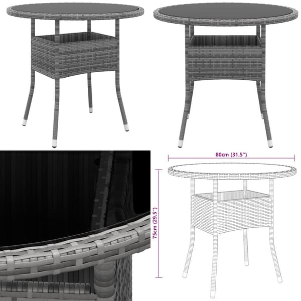 Havebord Ø80x75 cm hærdet glas og polyrattan grå - Havebord - Haveborde - Home & Living