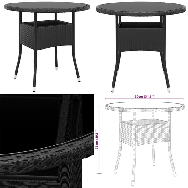 Havebord Ø80x75 cm hærdet glas og polyrattan sort - Havebord - Haveborde - Home & Living
