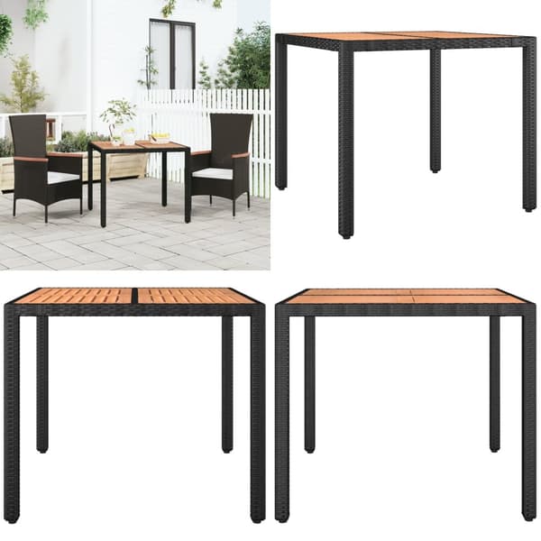 Trädgårdsbord svart konstrotting & massiv akacia - Trädgårdsbord Med Träskiva - Träbord - Home & Living