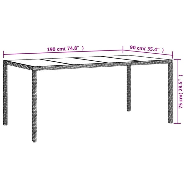 Havebord 190x90x75 cm hærdet glas og polyrattan beige - Havebord - Haveborde - Home & Living
