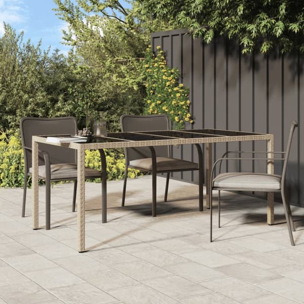 Havebord 190x90x75 cm hærdet glas og polyrattan beige - Havebord - Haveborde - Home & Living