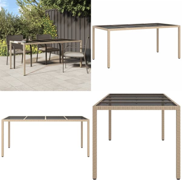 Havebord 190x90x75 cm hærdet glas og polyrattan beige - Havebord - Haveborde - Home & Living