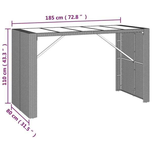 Barbord med glasskiva grå 185x80x110 cm konstrotting - Bistrobord - Cafébord - Home & Living