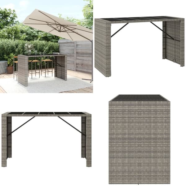 Barbord med glasskiva grå 185x80x110 cm konstrotting - Bistrobord - Cafébord - Home & Living
