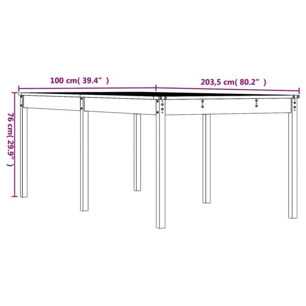 Puutarhapöytä valkoinen 203,5x100x76 cm täysi mänty - Puutarhapöytä - Puutarhapöydät - Home & Living