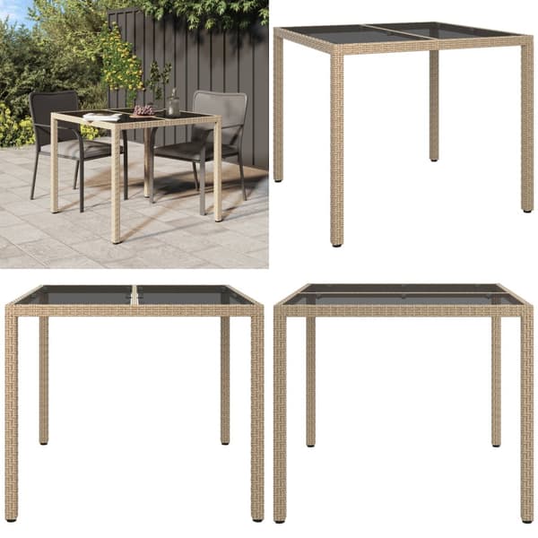 Havebord 90x90x75 cm hærdet glas og polyrattan beige - Havebord - Haveborde - Home & Living