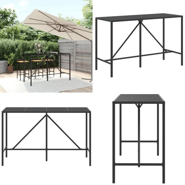 Barbord med glasskiva svart 180x70x110 cm konstrotting - Bistrobord - Cafébord - Home & Living