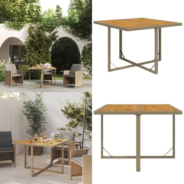 Havebord 109x107x74 cm polyrattan og massivt akacietræ beige - Havebord - Haveborde - Home & Living