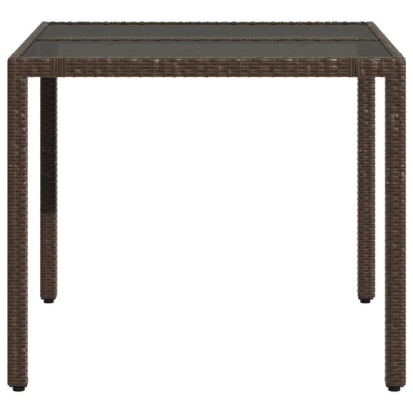 havebord med glastop 90x90x75 cm polyrattan brun