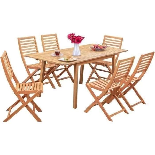 Trädgårdsmatsalsset för 4-6 personer - Eucalyptus FSC - Utdragbart bord 120/180 x 80 cm + 6 fällbara stolar