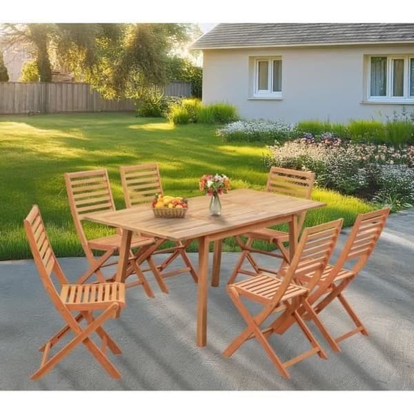 Trädgårdsmatsalsset för 4-6 personer - Eucalyptus FSC - Utdragbart bord 120/180 x 80 cm + 6 fällbara stolar