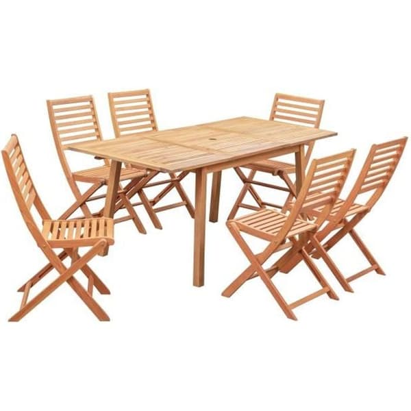 Trädgårdsmatsalsset för 4-6 personer - Eucalyptus FSC - Utdragbart bord 120/180 x 80 cm + 6 fällbara stolar