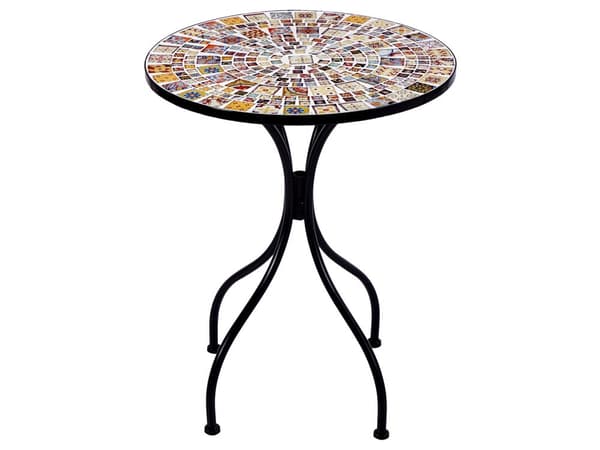 Puutarhapöytä musta rauta sementti lasi ⌀ 60 x 74 cm mosaiikkikuvioitu kahdelle hengelle pyöreä retro tyyli