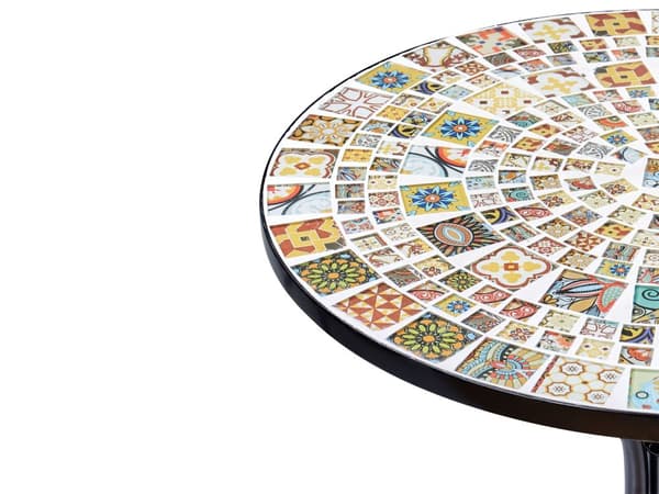 Puutarhapöytä musta rauta sementti lasi ⌀ 60 x 74 cm mosaiikkikuvioitu kahdelle hengelle pyöreä retro tyyli