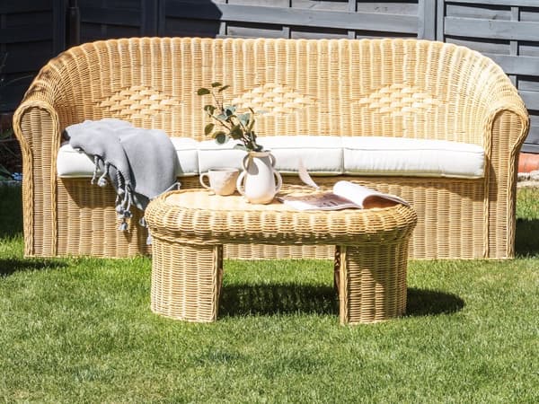 Havebord i naturlig rattan 96 x 60 cm medium vejrbestandig haveterrasse i boho-stil