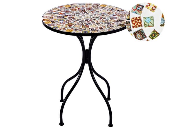 Havebistrobord sort metal 60 cm mosaikfliser mønster bordplade vintage stil have