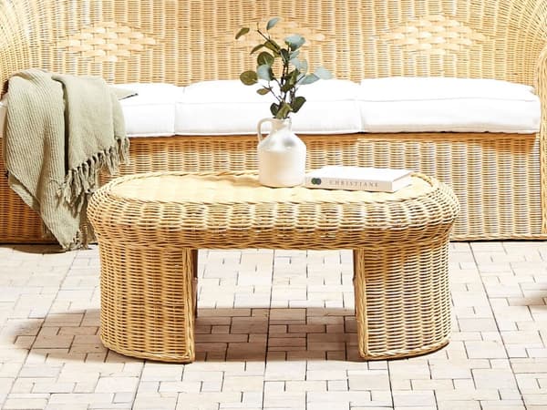 Trädgårdbord 96 x 60 cm Naturlig Rotting Medelhög Beständighet Utomhus Boho-stil Trädgård Terrass Balkong