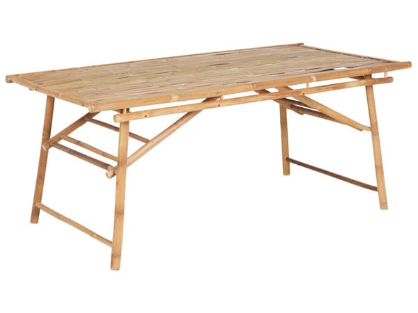 Puutarhapöytä vaalea bambu 180 x 90 x 75 cm neljälle suorakulmio boho tyyli