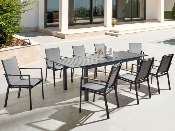Havebord med udtræk i mørkegrå aluminium 180/240 x 90 cm til indendørs og udendørs brug i moderne stil