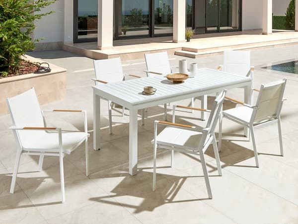 Havebord med udtræk i hvid aluminium 180/240 x 90 cm til indendørs og udendørs brug i moderne stil