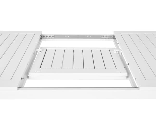 Havebord med udtræk i hvid aluminium 180/240 x 90 cm til indendørs og udendørs brug i moderne stil