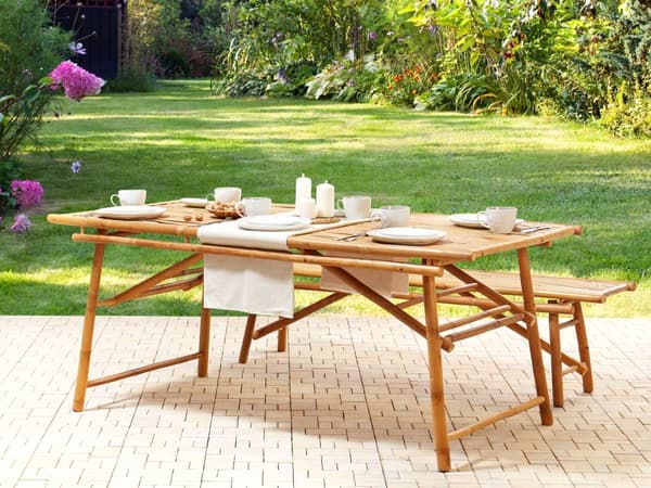 Hagebord Lyst tre Bambus 180 x 90 cm 4 personer Bohemsk stil Spisebord Utendørs