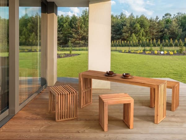 Havebord lys akacie 150 x 35 x 60 cm til fire smalle multifunktionelle moderne rustikke stil