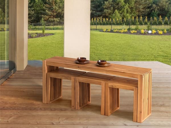 Havebord lys akacie 150 x 35 x 60 cm til fire smalle multifunktionelle moderne rustikke stil