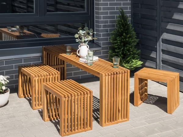 Havebord lys akacie 150 x 35 x 60 cm til fire smalle multifunktionelle moderne rustikke stil